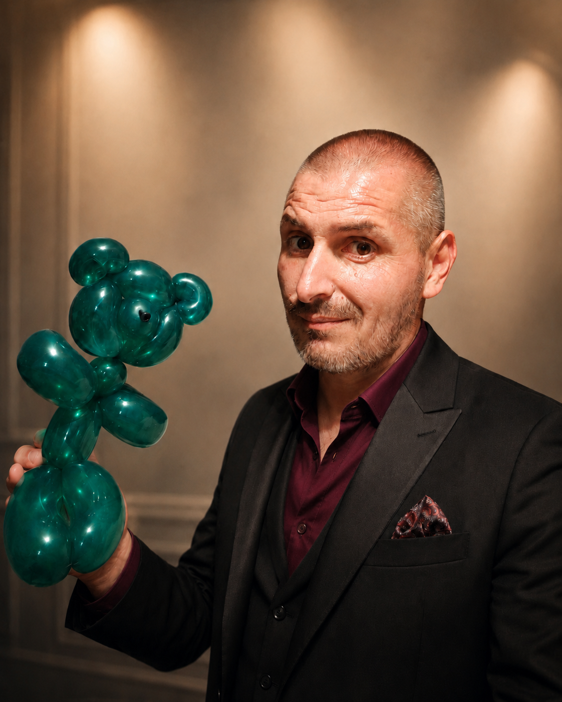 Philippe Morgan avec une sculpture sur ballon